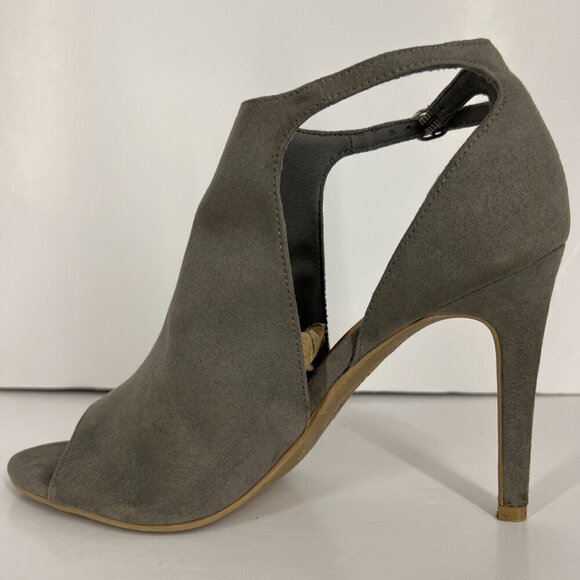 Christian Siriano Taupe / Green Faux Suede Open Toe High Heels Sz 8.5 - Picture 8 of 15